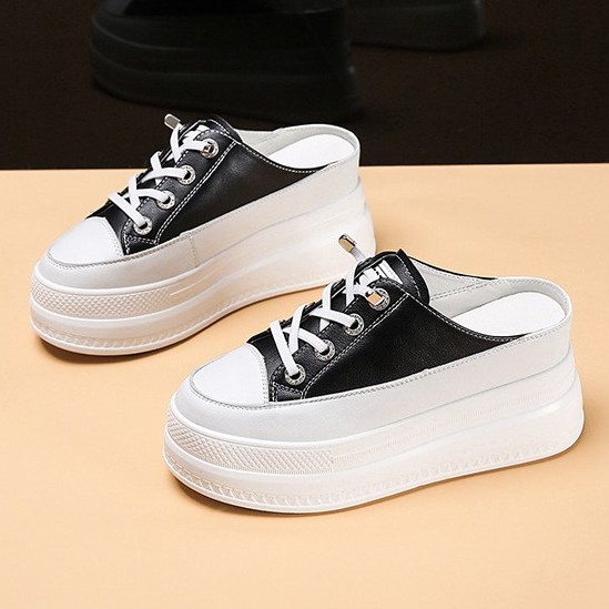 (IL215)ผ้าใบเปิดส้น สูง8cm/3.2นิ้ว (ขาว,ดำ) Sz.34-39 **❥𝓟𝓻𝓮-𝓞𝓻𝓭𝓮𝓻