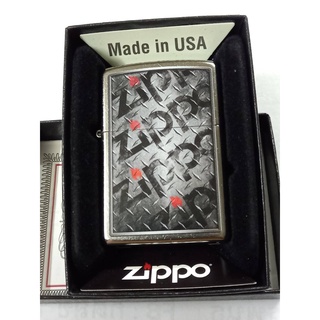 ZIPPO  29838  DIAMOND PLATE ZIPPO DESIGN สีเงิน ผิวโครเมี่ยม ลายแบบสกรีน ของใหม่มาพร้อมกล่อง  รับประกันของแท้จากอเมริกา