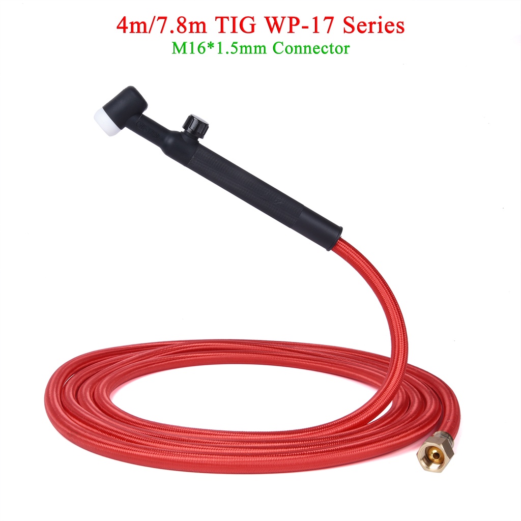 4m/13ft 7.8M/25.6ft WP17F 17FV ไฟฉายเชื่อม TIG ท่ออ่อนสายไฟ M16*1.5 มม.