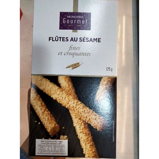 Monoprix Courmet Flutes Ah Sesame ขนมปังกรอบชนิดแท่งเคลือบงา 125.g.