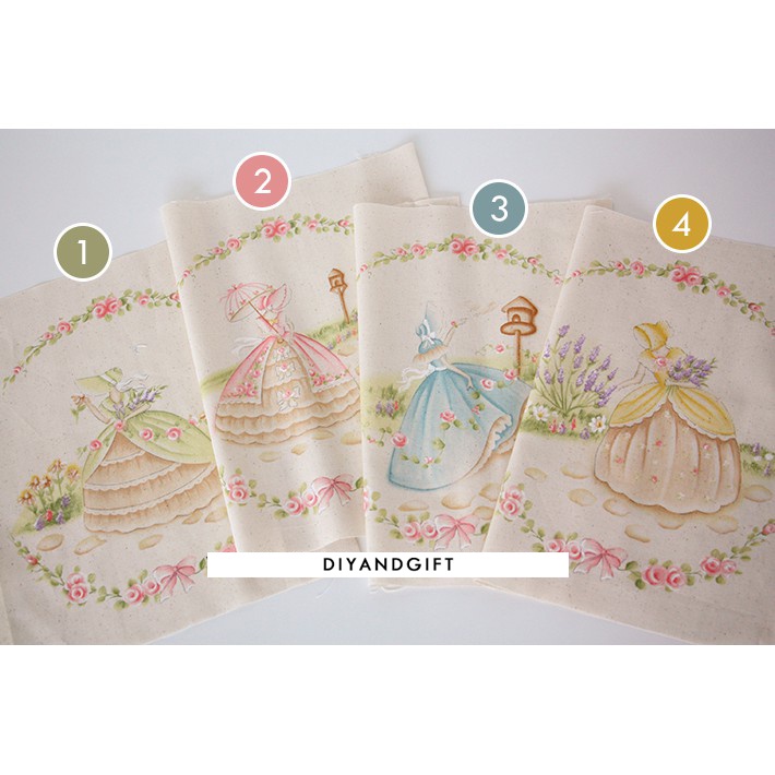 ผ้าคอตตอนสีธรรมชาติ พิมพ์ลาย Lady Sue สำหรับงานผ้า งานตัดเย็บ กระเป๋าควิลท์ ตกแต่ง DIY (LadySueBlock)