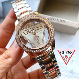 นาฬิกา Guess หน้าปัดสามเหลี่ยมกระจกทะลุ สายมี4แบบ!! หน้าปัดครบสี แถมฟรีกล่องหมอนร้าน ฟรีผ้าเช็ด+เซ็ทเวลา