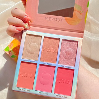 HUDAVIOJI 6 COLORS BLUSHER&amp;HIGHLIGHTER PALETTEพาเลท  บลัชออน +ไฮไลท์ 6 สี