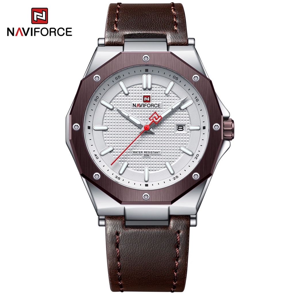 !! ใหม่ล่าสุด !! ส่งจากไทย นาฬิกา Naviforce รุ่น NF9200L S/W/D.BN สีเงินน้ำตาล หรูหรา สายหนัง แท้100