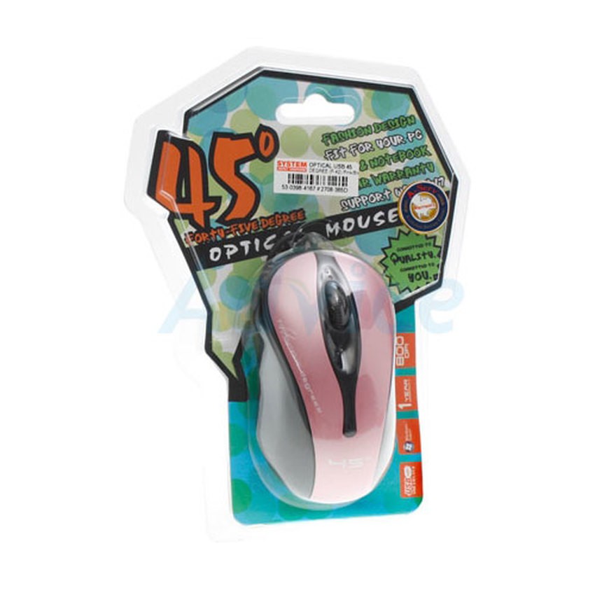 45 DEGREE เมาส์ USB Optical Mouse (F-42) Pink/Black ของแท้