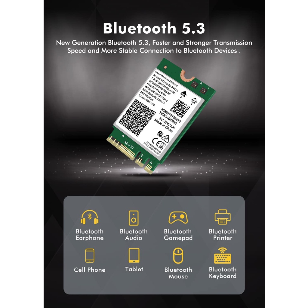 อะแดปเตอร์การ์ดเครือข่ายไร้สาย WiFi 6E Intel AX210 NGW Ax200 บลูทูธ 5.3 Tri-Band 5400Mbps สําหรับแล็ปท็อป รองรับ Windows 10 11 (64bit) M.2 NGFF