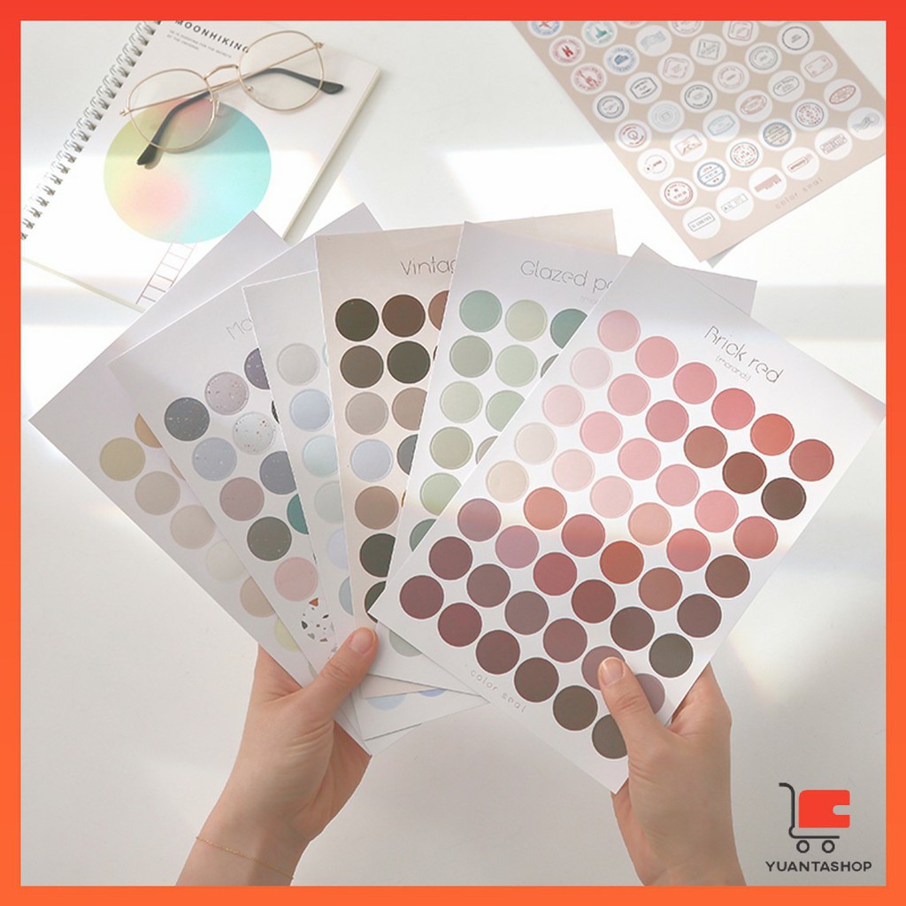 สติ๊กเกอร์ ทรงกลม หลากสีสัน สำหรับตกแต่งสมุด 1 ชุด 3 ชิ้น Circular stickers