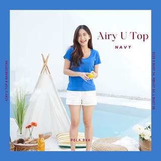 Pela.bkk - Airy U Top เสื้อยืดคอยู สีน้ำเงิน(์Navy)