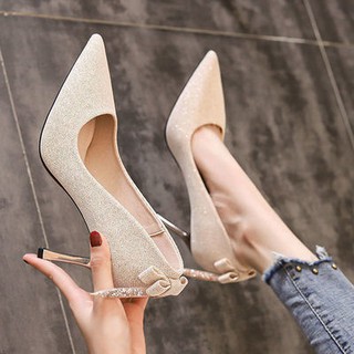 💗รองเท้าส้นสูงฝรั่งเศสรองเท้าส้นสูงGirlyรองเท้าหัวแหลมรองเท้าStiletto