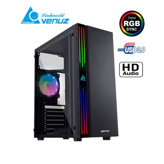 เคสฝาใส VENUZ ATX Computer Case VC1917A RGB แถมพัดลม120mm RBG 1ตัว ฝาอะคริลิค #VC 1917A