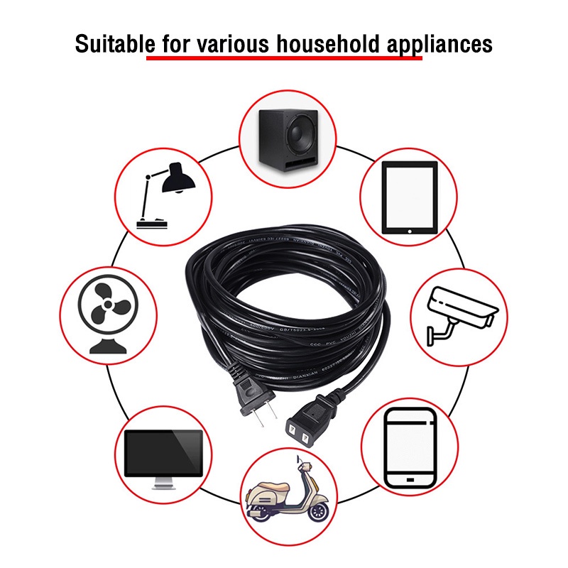 iRemax power extension cord สายไฟต่อปลั๊กสองตัว สายไฟต่อสองรูกำลังสูง สายไฟในครัวเรือน 2500W