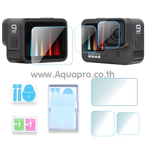 3 in 1 ฟิล์มกระจกนิรภัย GoPro 12 11 10 9 กันรอยจอหลัง LCD + เลนส์ + จอหน้า คุณภาพดี By Aquapro