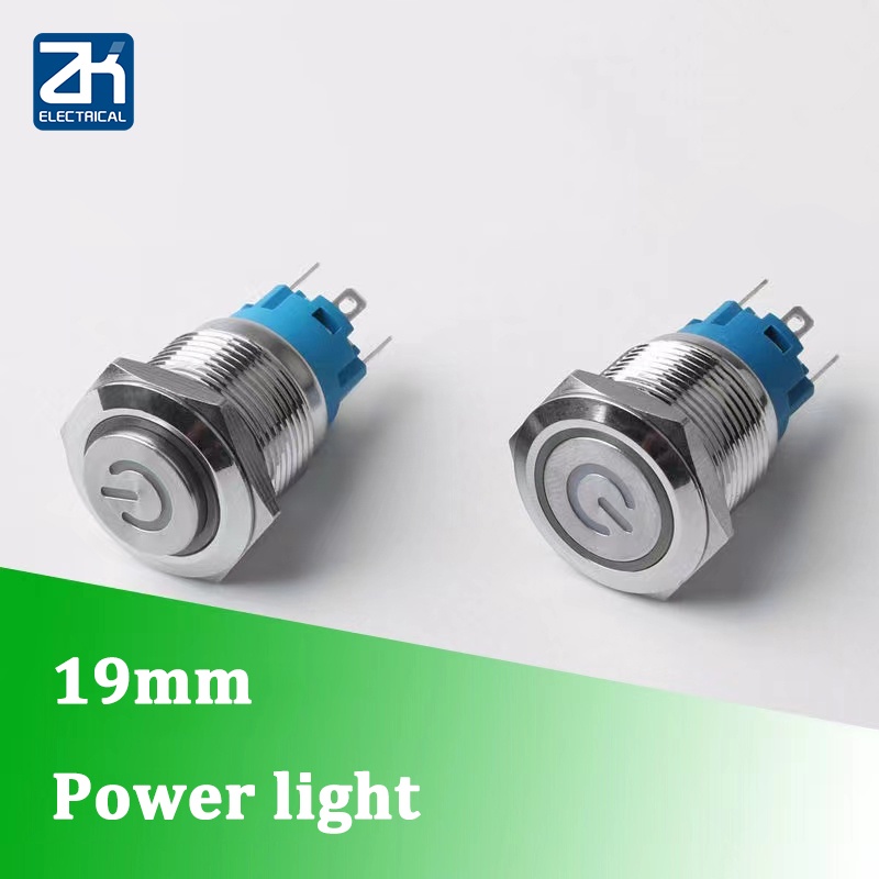 ปุ่มสวิตช์ไฟชั่วขณะ แบบโลหะ LED 12V 19 มม. NO NC 24V 36V 48V 110-220V สีแดง ฟ้า