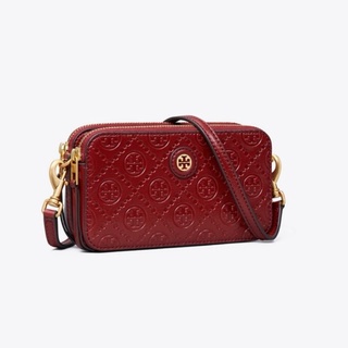 TORY BURCH T MONOGRAM LEATHER DOUBLE-ZIP MINI BAG.