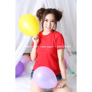 เสื้อยืด แฟชั่น ผู้หญิง ทรงตรง T-Shirt Cotton 100% คอกลม แขนสั้น สีแดง