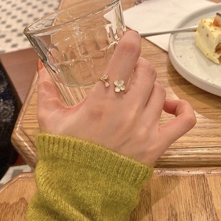 Fashion Gentle Temperament Flower Ring Female Exquisite Pearl Zircon Net Red All-match Open Adjustable Index Finger Ring Ring