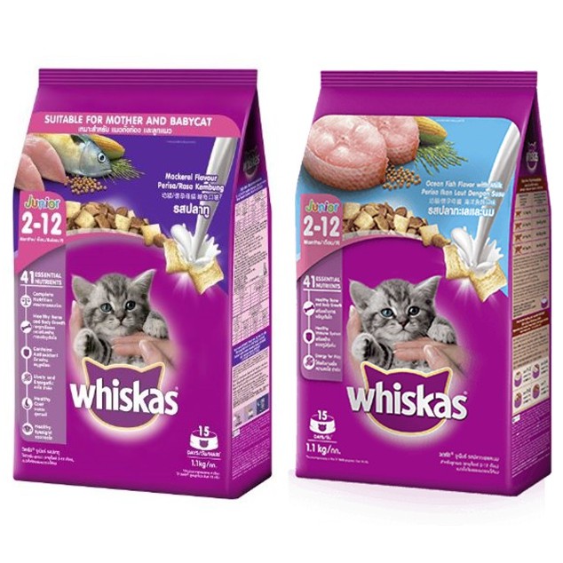 Whiskas Junior 1.1kg อาหารแมววิสกัส จูเนียร์ สำหรับลูกแมว 2 12 เดือน