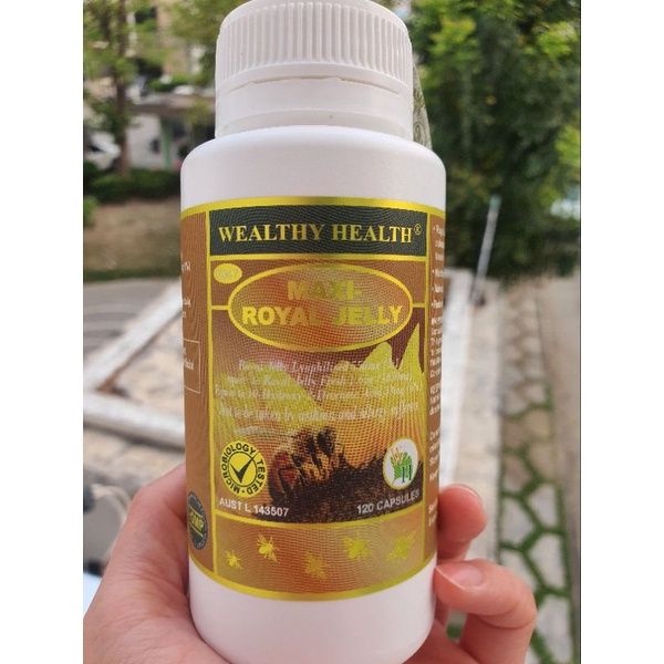 นมผึ้ง ไขมัน0% 1650mg 6% โดสสูงสุด Wealthy Health Maxi Royal Jelly 120 Capsules 