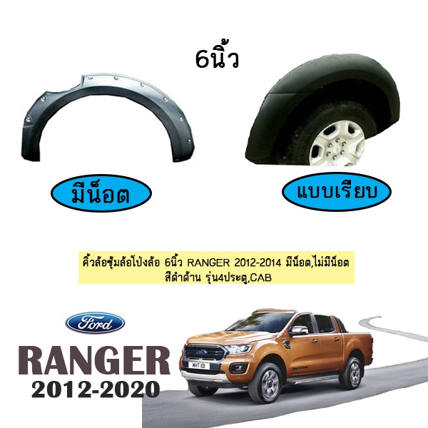 คิ้วล้อ 6นิ้ว Ford Ranger 2012-2014 มีน็อต,ไม่มีน็อต สีดำด้าน รุ่น4ประตู,Cab
