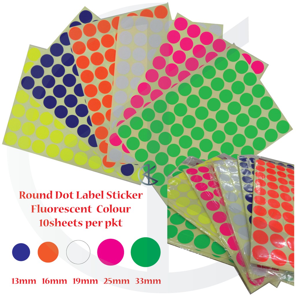 Round Dot Label Sticker Fluorescent Colour / Color Sticker (10 แผ่น ต่อ pkt)
