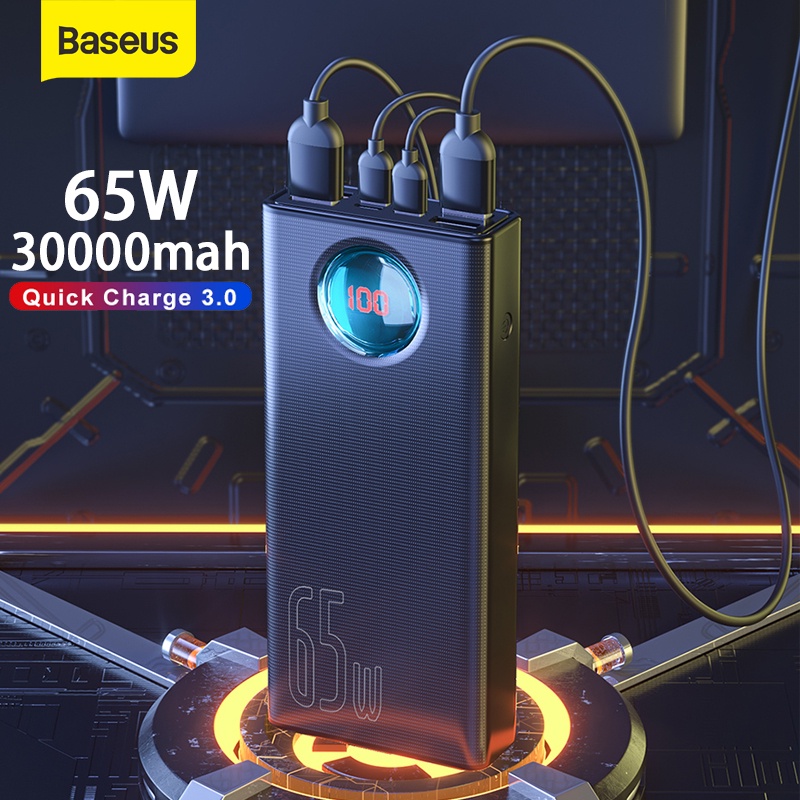 Baseus Power Bank 30000mAh 65W PD3.0 Quick Charging 3.0 FCP SCP Portable External Battery Travel