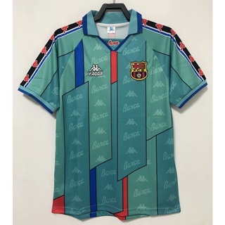 เสื้อกีฬาแขนสั้น ลายทีมชาติฟุตบอล Barcelona 96 97 ชุดเยือน คุณภาพสูง AAA