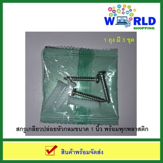 สกรูเกลียวปล่อยหัวกลมขนาด 1 นิ้ว พร้อมพุกพลาสติกอย่างดี (1แพ็ค มี 10 ถุง)  by world shopping