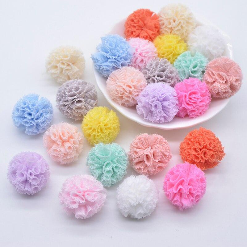 50ชิ้น20มิลลิเมตรที่มีสีสันตาข่ายยืดหยุ่นดอกไม้บอลสําหรับเย็บผ้าบนผ้าพันคอรองเท้าหมวกขน ทําเอง หมวก กิ๊บติดผมโบว์อุปกรณ์เสริ