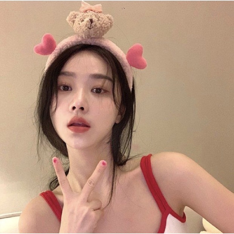 คาดผมตุ๊กตา หัวหมีมีหัวใจ น่ารักๆ น้องหมีขนฟูนุ่มนิ่มมากๆสินค้าใหม่ของเกาหลี ที่คาดผมผ้ากำมะหยี่