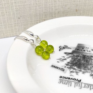 ต่างหูเงินแท้ 92.5% พลอยเพอริดอตแท้ Natural Peridot bead 6mm อัญมณีสำหรับคนเกิดเดือนสิงหาคม