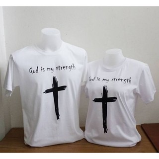 เสื้อยืด God is my strength ผ้า Cotton100 สีขาว