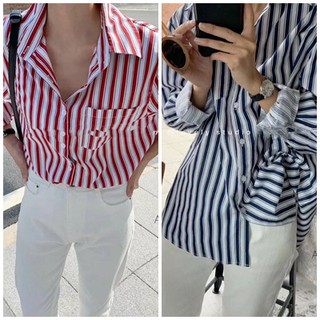 เสื้อเชิ้ตคอปก ลายตรง ลายทาง Striped shirt