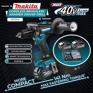 สว่านกระแทกไร้สาย 40VMAX ขนาด 1/2 นิ้ว (13 มม.) MAKITA รุ่น HP001GD201(มาพร้อมกับแบตเตอรี่และแท่นชาร์จ)