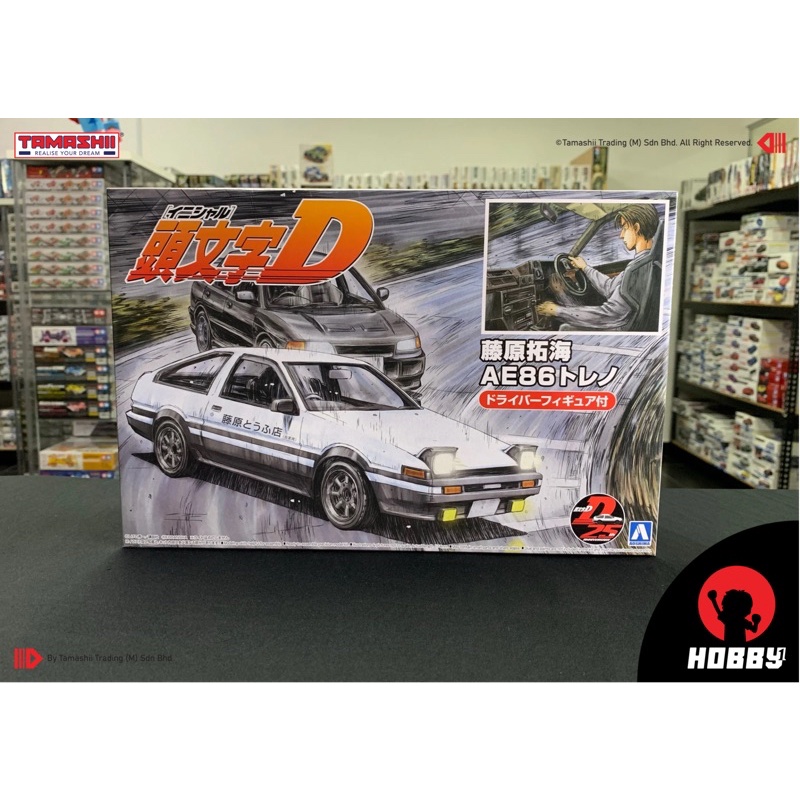 Aoshima Initial D Fujiwara Takumi 86 Trueno Project D ข้อมูลจําเพาะ w/ไดร์เวอร์ฟิกเกอร์ (สเกล 1/24)