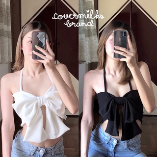 Covermilks💖เสื้อครอปโบว์หน้า ผูกคอ Cw🎀