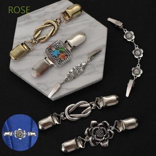 ROSE Shirt Collar New Retro Flower Rhinestone Cardigan Clip