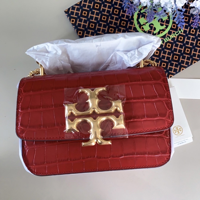 👑ผ่อน0%~แท้100%👑 Tory burch Small Eleanor Convertible Redstone Moc Croc Leather Shoulder Bag กระเป๋าสะพาย สีแดง