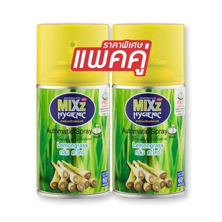 ✨ขายดี✨ มิกซ์ สเปรย์ปรับอากาศ กลิ่นตะไคร้ 300 มล. x 2 กระป๋อง Mixz Auto Spray Refill Lemongrass 300 ml x 2