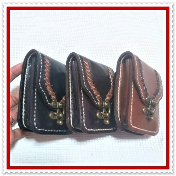 กระเป๋า เอนกประสงค์ หนังแท้ ก7.5xย10xหนา 2 ซม. หน้าแต่งถักสำหรับ ใส่มีดพับ แว่นตา สตางค์ กุญแจรถ
