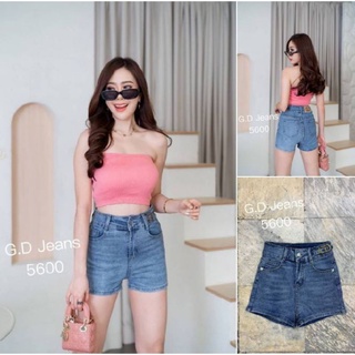 G.D.Jeans รุ่น 5600#กางเกงยีนส์แฟชั่นขาสั้นผ้ายืดเอวสูงสีฟอกแต่งดีเทลข้างขอบเอวแบบน่ารัก