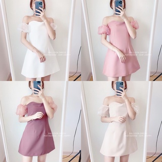 BALLOON DRESS - SHP_HAPPY ลดเหลือ 405 ใส่โค้ด SHPHPY9 มินิเดรสเปิดไหล่แต่งแขนน่ารักมากๆ ใส่ไปเดท งานแต่งต้องมีเลยค่า