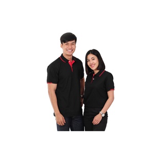 เสื้อโปโล สีดำ-ขลิบแดง PK058 - PMK Polomaker