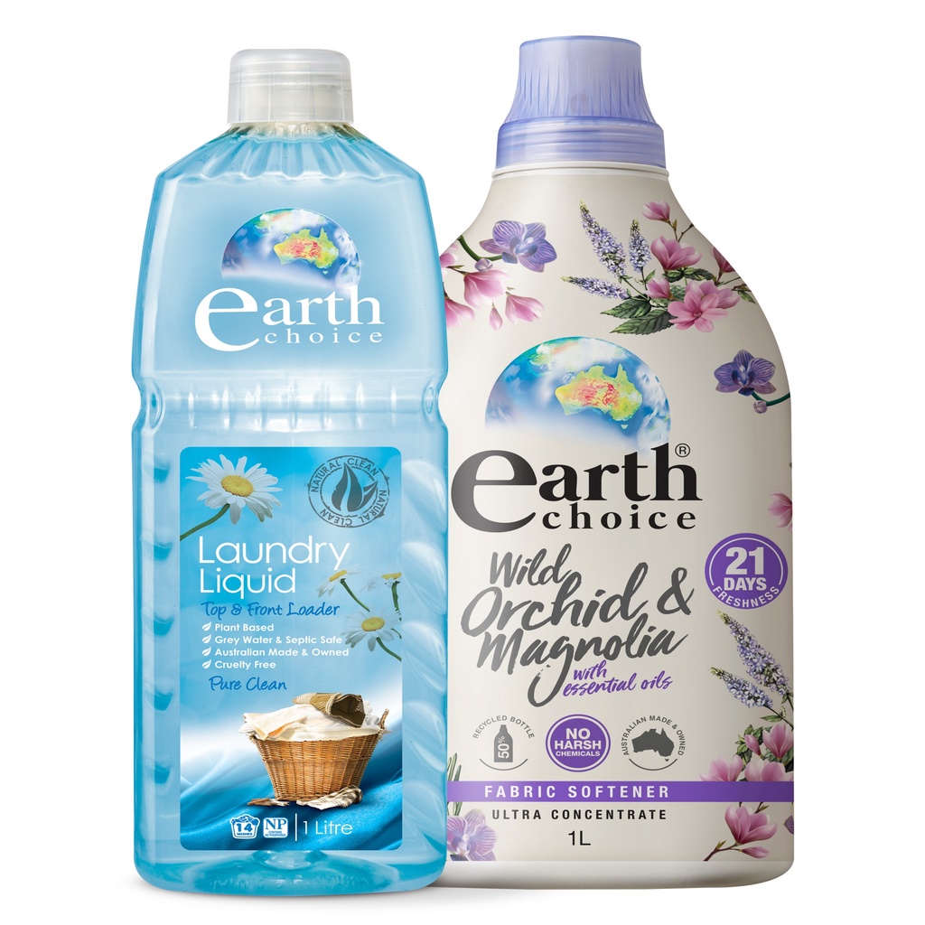น้ำยาซักผ้าและปรับผ้านุ่มสูตรเข้มข้น ขวดใหญ่ 1 ลิตร แพ็คคู่ 2 ขวด LAUNDRY LIQUID & WILD ORCHID & MAGNOLIA 1L Pack 2