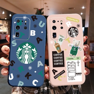 เคสโทรศัพท์มือถือ ขอบสี่เหลี่ยม ลาย Starbucks สําหรับ Samsung Galaxy S21 Ultra S20 FE S10 Plus A52 5G A72 4G