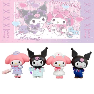 Ready Stock!!! 4pcs Kuromi My Melody Figure PVC Professional Dress Doctor Toy Playset Cake Topper Decoration