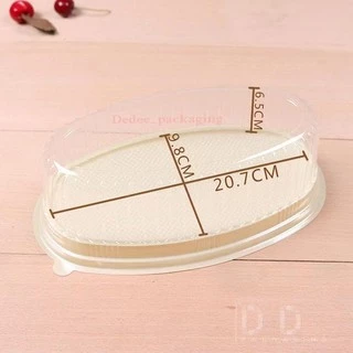 DEDEE (25ชุด) กล่องเค้ก วงรีฐานสีครีม+ฝาใส กล่องใส่ชีสเค้ก กล่องเบเกอรี่ กล่องเค้กวุ้น