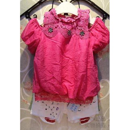 Size: 4-7YDark Pink Shortsleeve Girl Top / Girl Shirt
