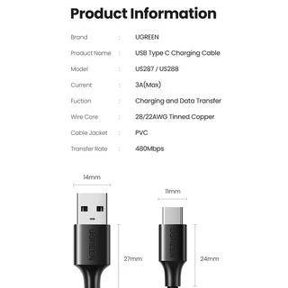 UGREEN สายชาร์จเร็ว USB ประเภท C กำลังไฟ 3A สำหรับ Samsung Galaxy S10 S10e S10 Plus S9 S8 S8+ Note 9 8