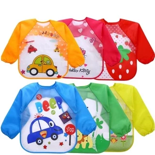 Babyonline(R318)N5 (ส่งด่วน1วัน)ผ้ากันเปื้อนสำหรับเด็กลายการ์ตูนแขนยาว กันน้ำได้