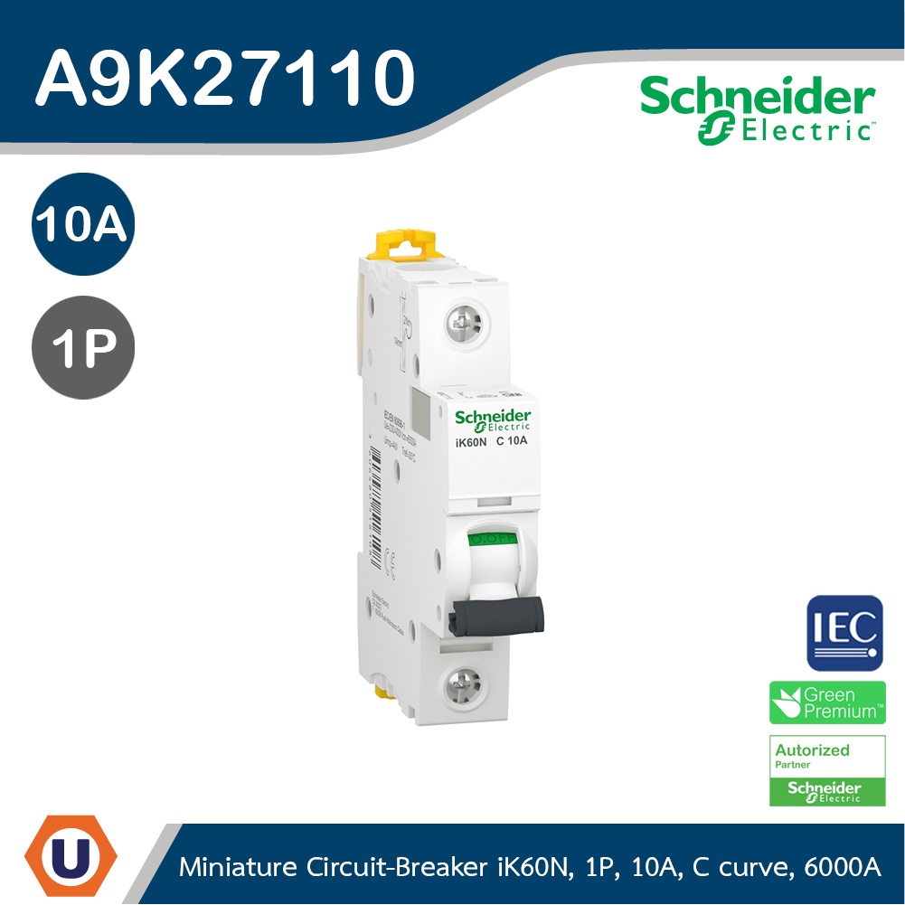 Schneider Electric - Miniature circuit-breaker, Acti9 iK60N, 1P, 10 A, C curve, 6000 A (IEC 60898-1)